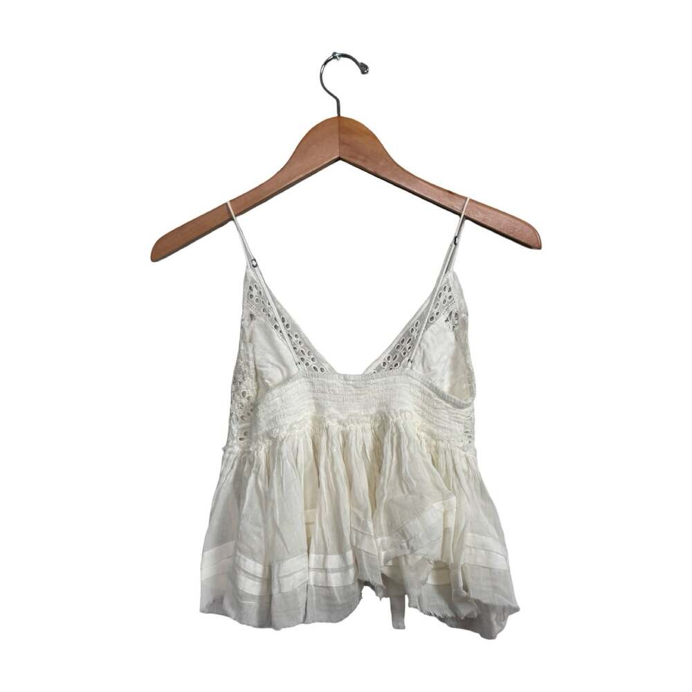 FP One White Lace V Neck Spaghetti Strap Camisole Tank Top Adjustable M - Picture 2 of 7